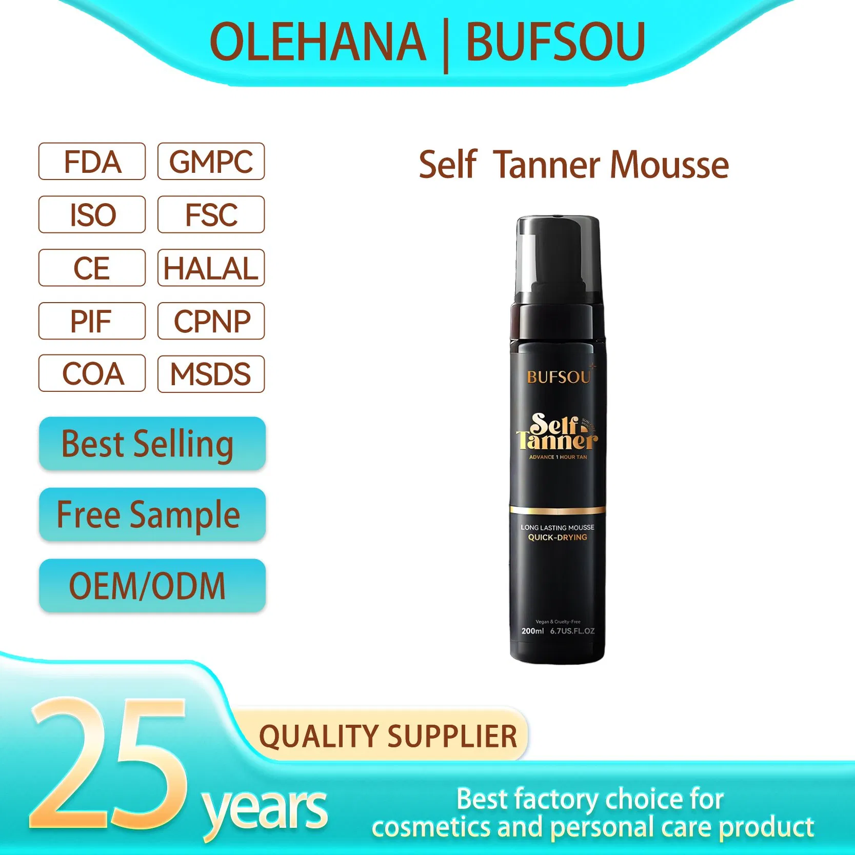 High Quality Indoor Body Tanner Anti-Aging Plant Extract Vitamin Long Lasting Natural DHA Vegan Private Label Self Tanner