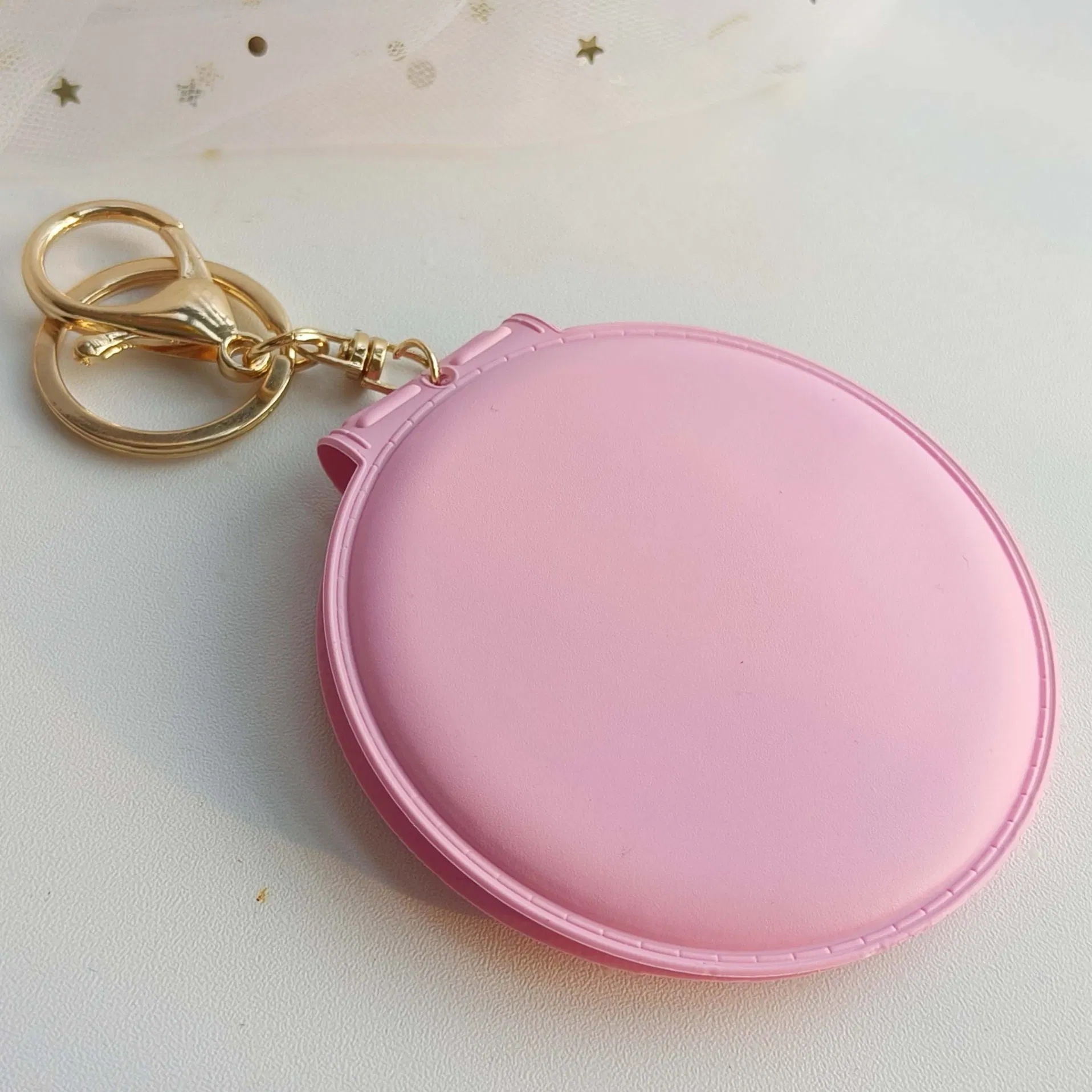 Wholesale Candy-Colored Makeup Mirror Leather Small Round Mirror Portable Folding Makeup Mirror Keychain