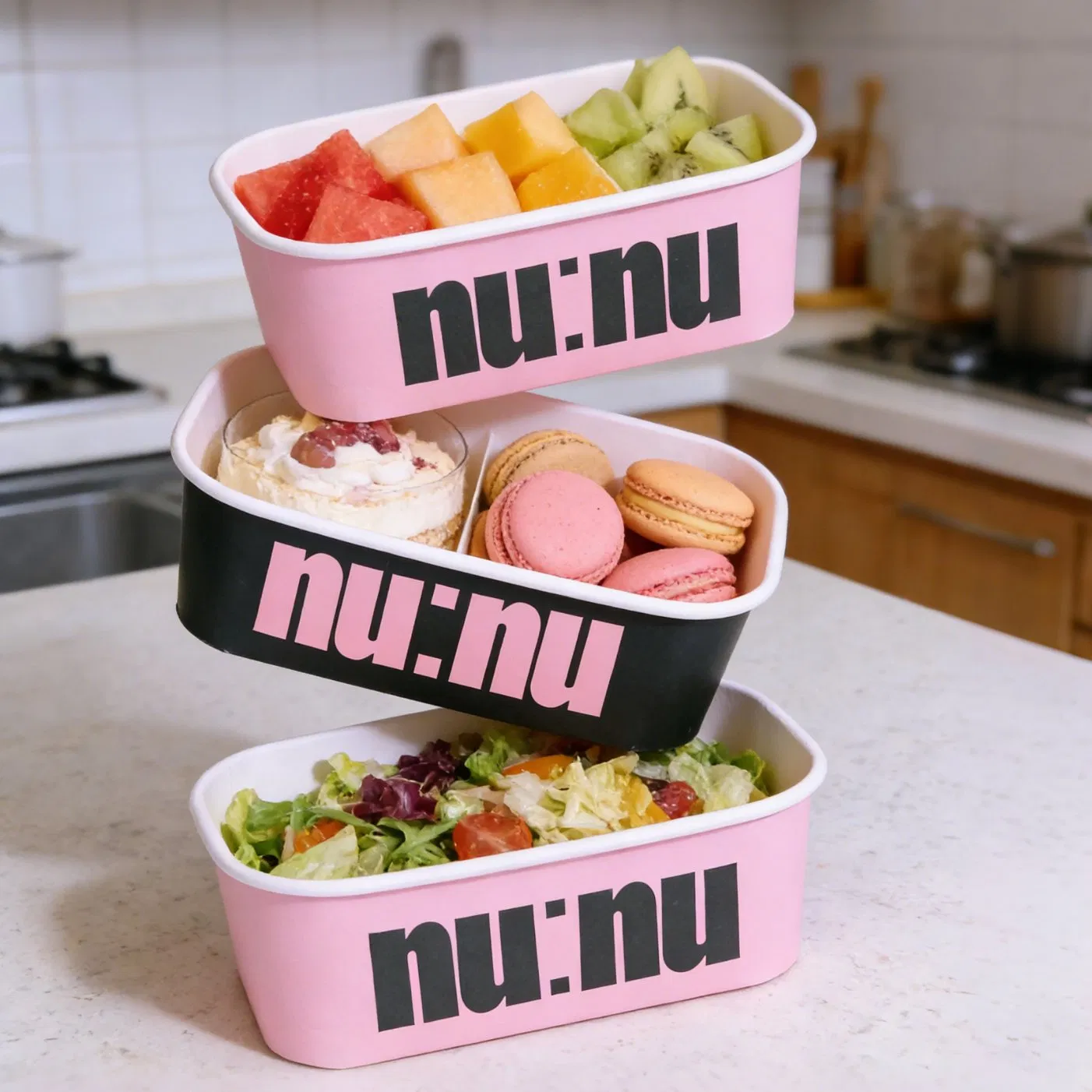 Custom Printed Logo Disposable Kraft Paper Salad Bowl for Food Packaging