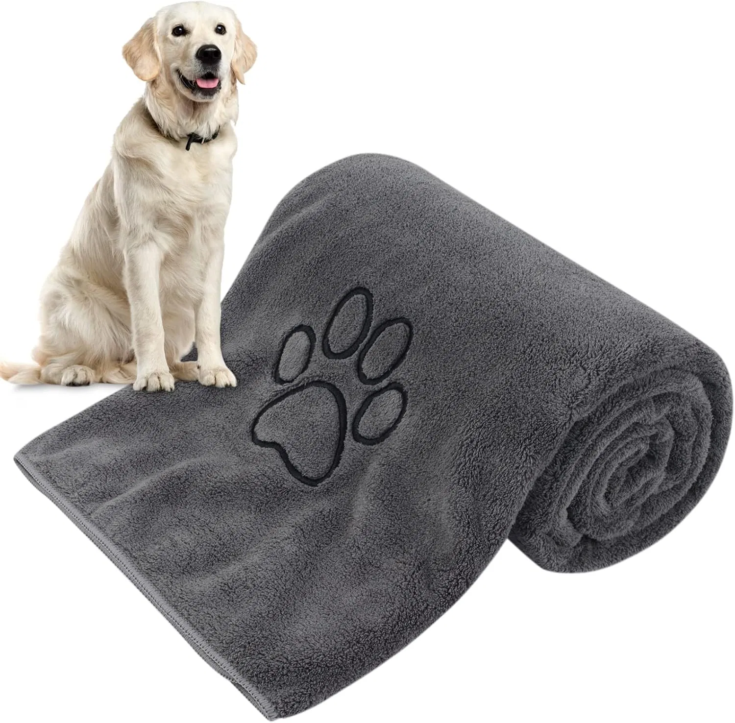 Eco-Friendly Pet Microfiber Bath Cleaning Towel Embroidered Logo Cotton Dryer for Cat and Dog Groomingtowel