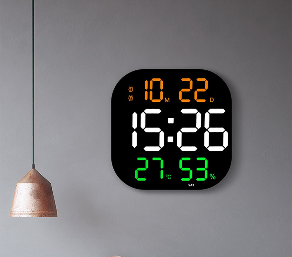 Home Decor Modern Colorful Wall Clocks Calendar Big Digital Alarm Clock LED