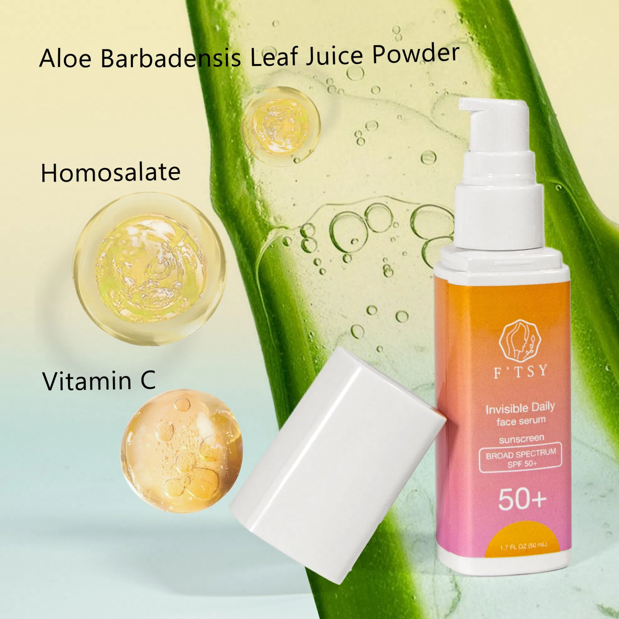 Private Label Vegan Natural Light Dewy Finished Tinted Broad Spectrum Brightening Mineral SPF50 Sunblock Sunscreen Serum