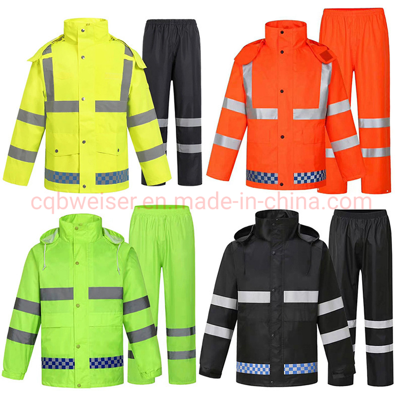 Safety Rainsuit Waterproof Rain Jacket&Bib Pants PVC Polyester Rain Suit