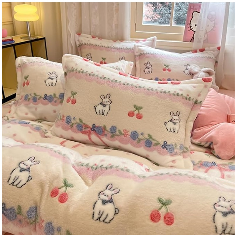Cute Kawaii Winter Microfiber Bedding Set for Toddler Teen Girls Women Kids