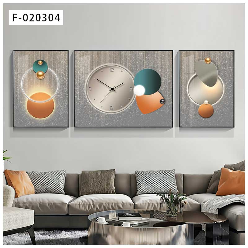 3 Pieces Set Crystal Porcelain Wall Art Painting Clock for Wall Decoration