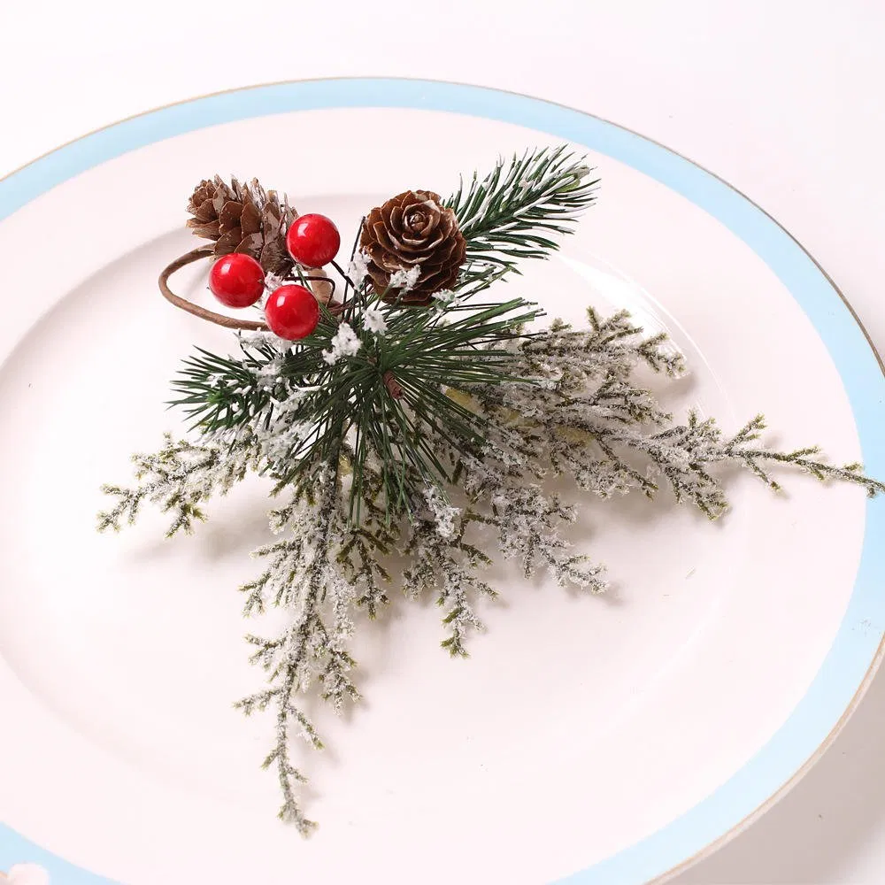 Cedar Red Fruit Napkin Ring Champagne Bottle Decorated Christmas Tree Napkin Ring for Christmas