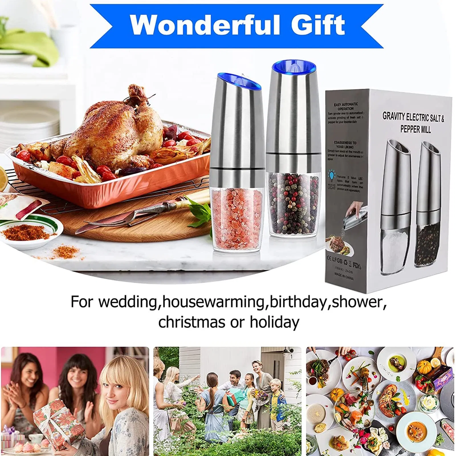 Automatic Salt Pepper Grinder Electric Gravity Container Shaker