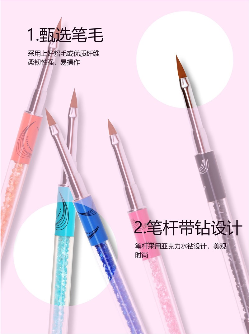 New Arrival Colorful Rhinestones Handle Nail Crystal Carve Brush