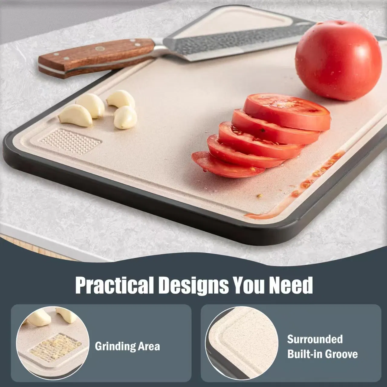 Kitchen Food-Grade Pure Titanium Cutting Board Double Sided 15\"X10\" Easy Clean Large Size for Wheat Straw PP Chopping Blocks