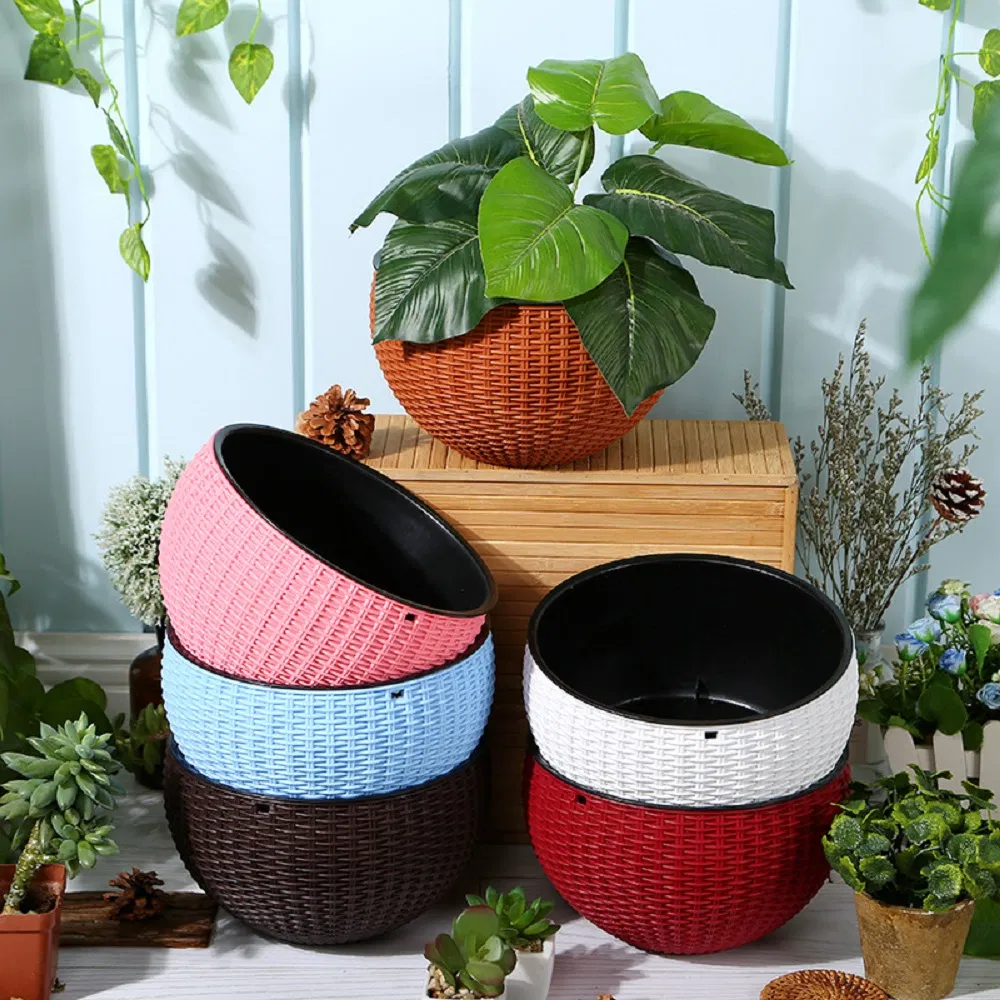 Planters Self-Watering Rattan Hanging Flower Plant Pot with Drainer Chain Wbb17470