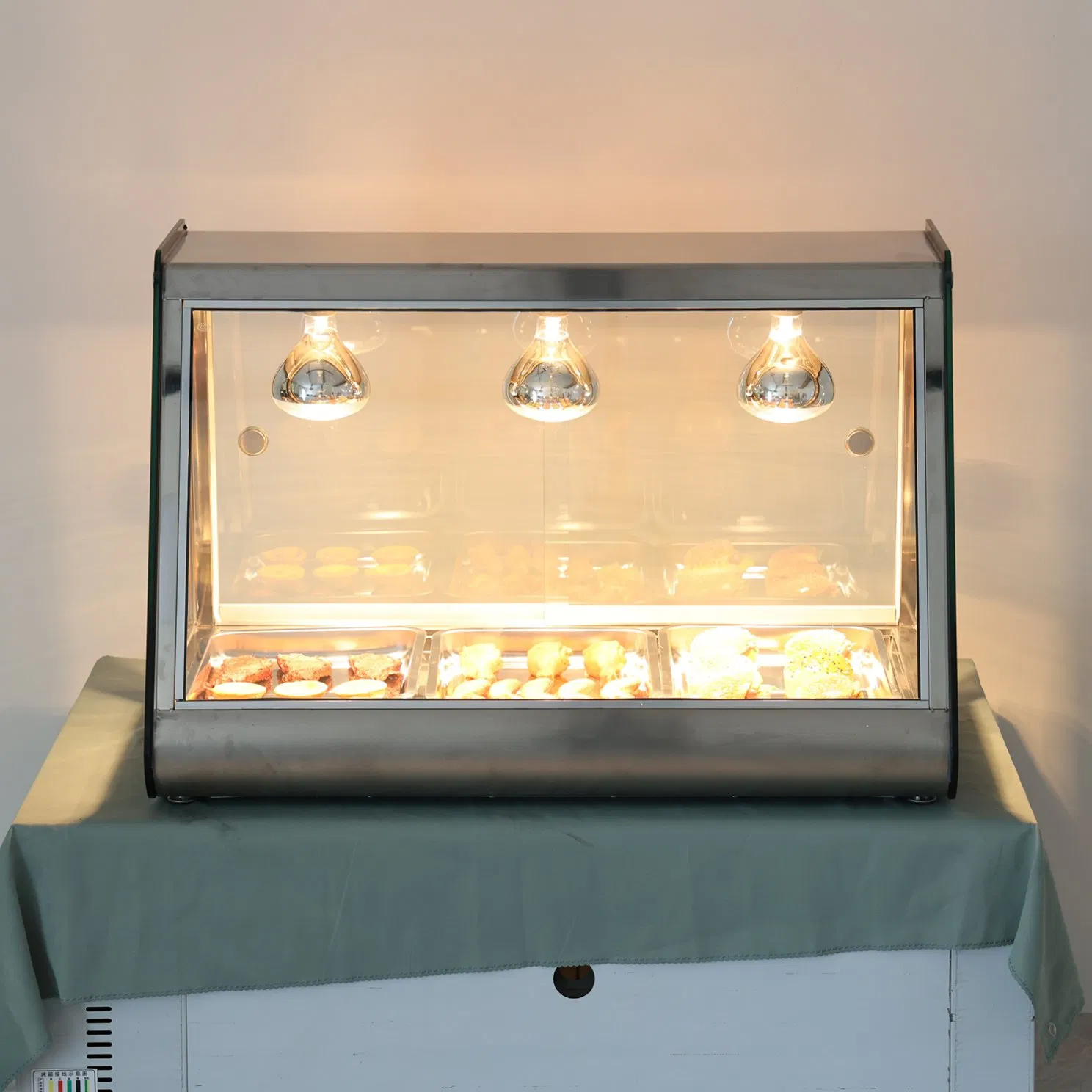 Stainless Steel Food Warming Showcase with Adjustable Temperature Control for Cafeterias