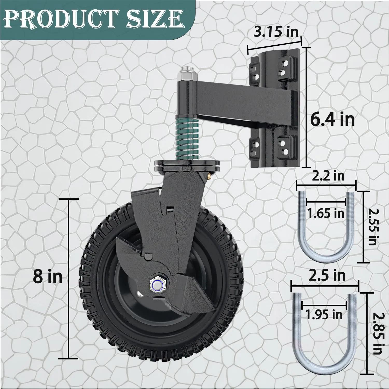 8 Inch Door Caster with Brake for Tube and Wood Gates