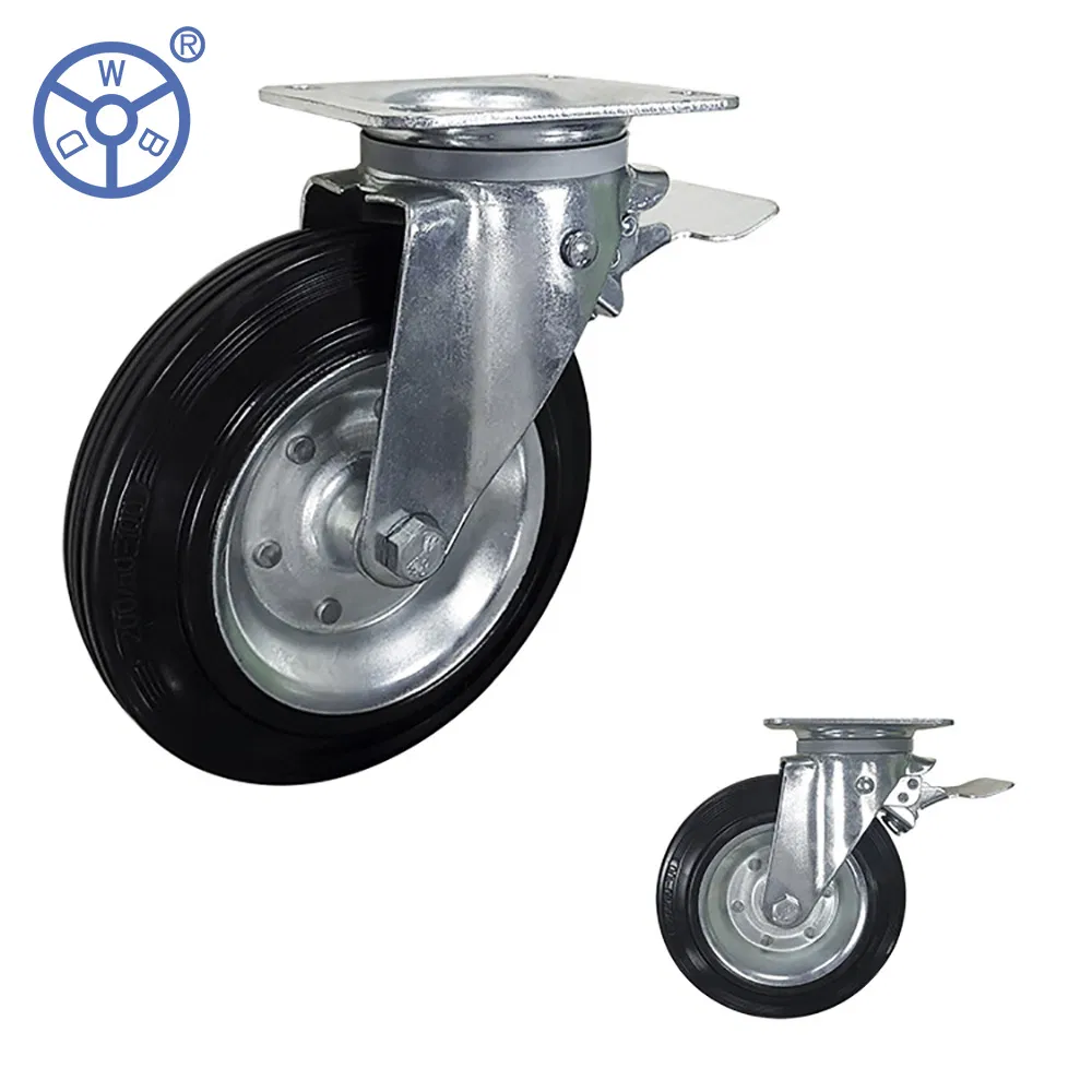 Wbd 6 Inch 8 Inch 150mm 200mm Steel Core Black Rubber Waste Bin Caster