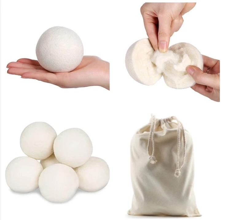 Natural Fabric Wool Dryer Balls Handmade 6PC Pouch