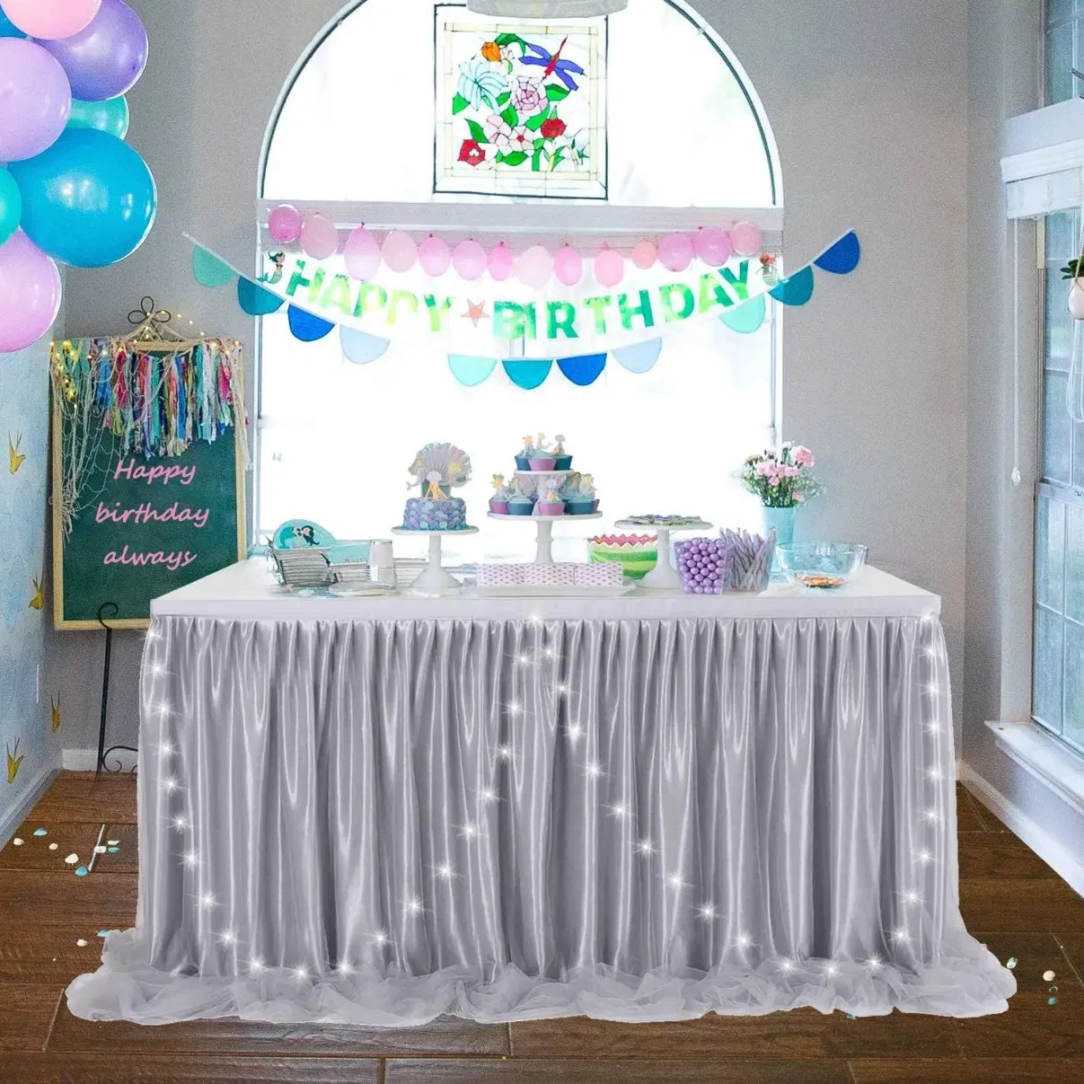 Wholesale Fancy Standing Table Skirt Grey Tutu Table Cloth for Rectangle Tablecloth