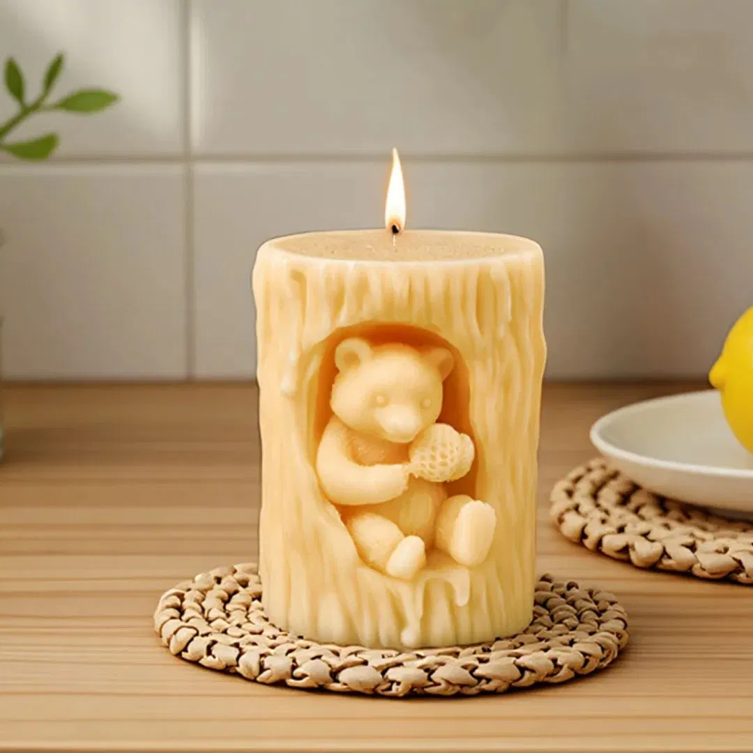 Силиконовая форма для свечи Медведь с сотами 3D