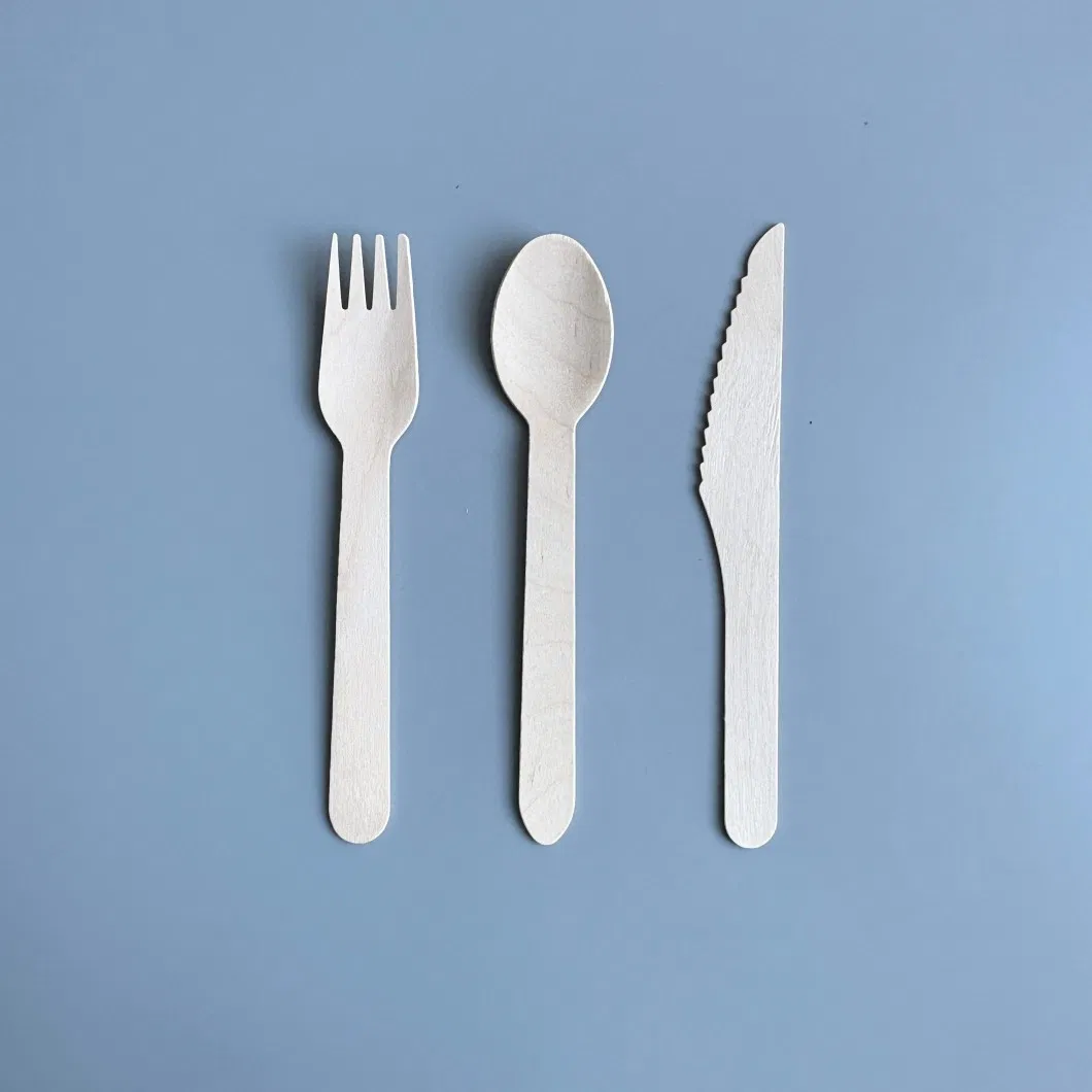 Eco-Friendly 160mm Biodegradable Disposable Birch Spoon Fork Knife with Individual Packaging