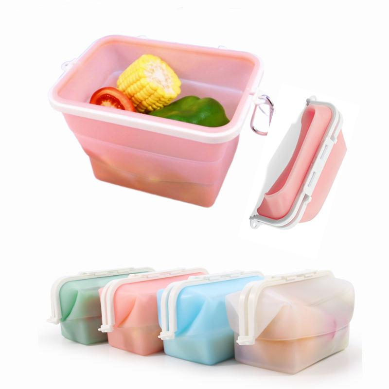 Складные силиконовые пакеты для хранения еды с карабином