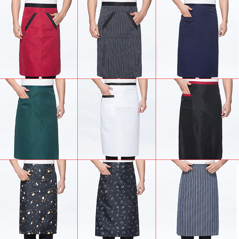 Wholesale Custom Embroidered Logo Mens Work White Blank Cotton Adult Size Barbecue Half Aprons Kitchen Chef