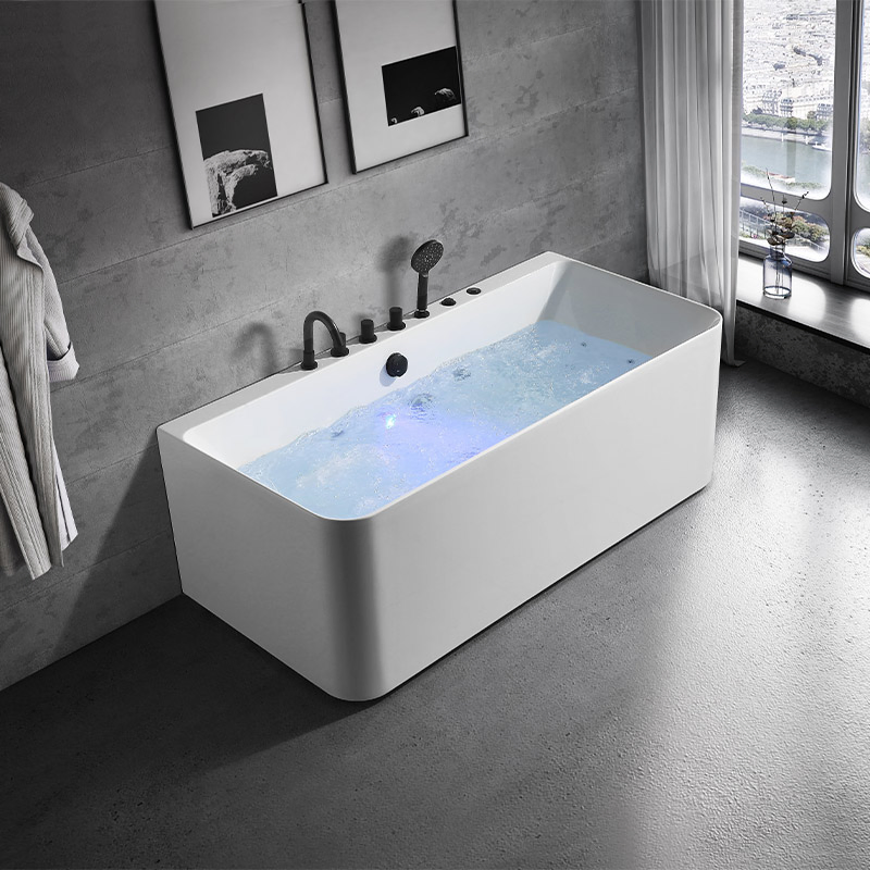 Rectangular Bathroom Acrylic Soaking Solid Surface Bathtub Freestanding Indoor Waterfall Whirlpool Massage Bathtub