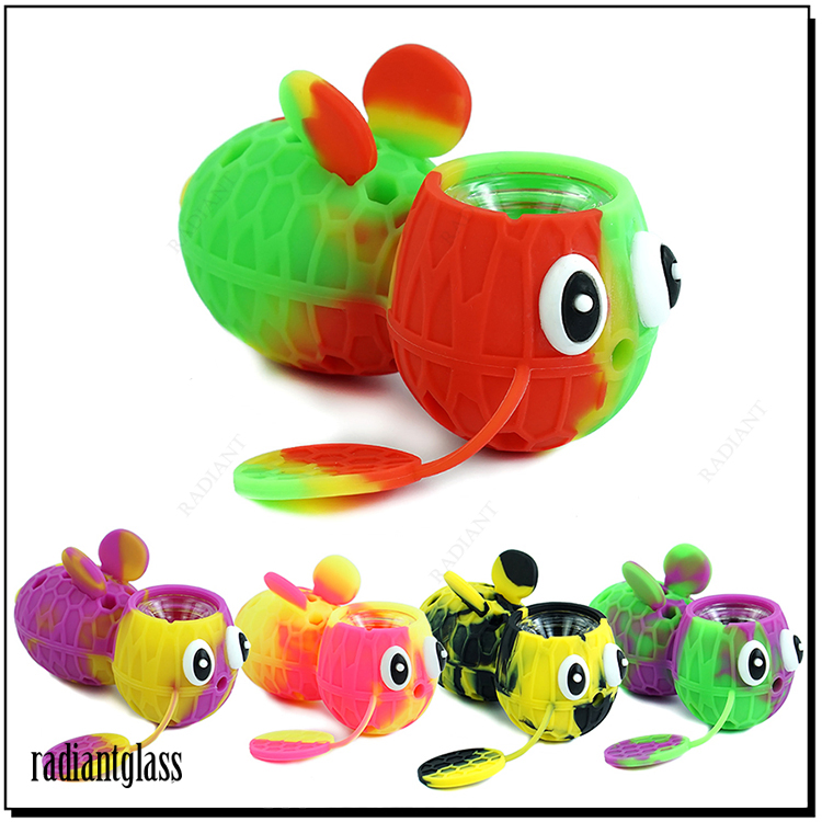 Little Bee Novel Silicone Glass Smoking Hand Pipe with Glass Bowl