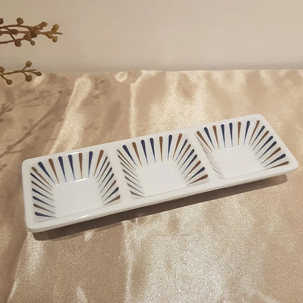 Rectangular Divided Sauce Dishes for Spice Dish 3-Compartment Appetizer Serving Tray
