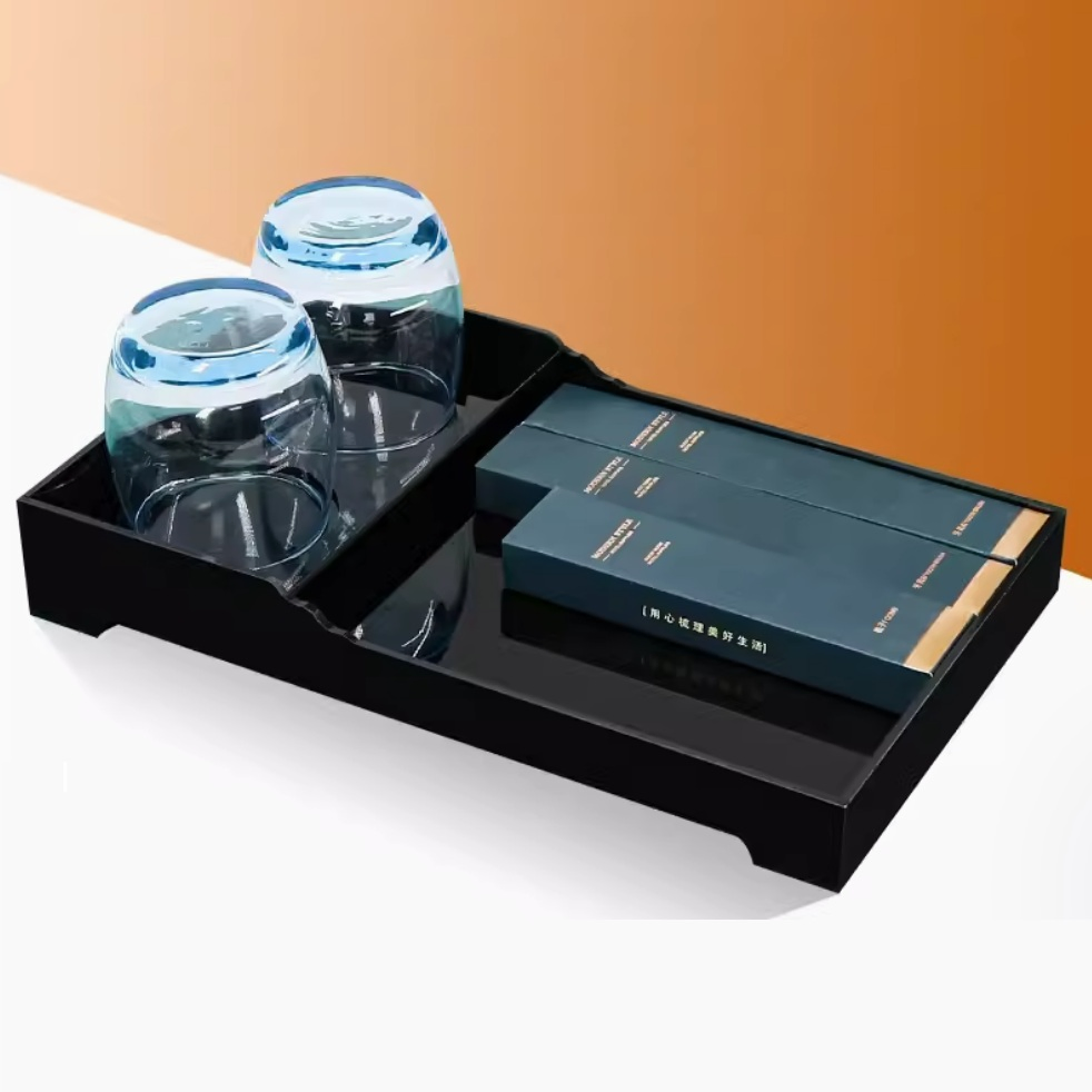 Hotel Room Supplies Acrylic Furniture Products Storage Tray with Two Cup Holders Consumables Box Toothpaste Holder Organization Factory Customized Leather