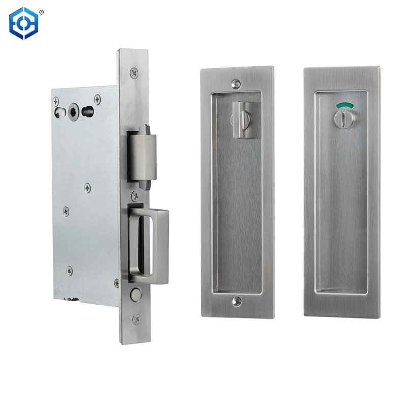 Golden Zinc Alloy Sliding Pocket Door Lock with Indicator for Bathroom Door