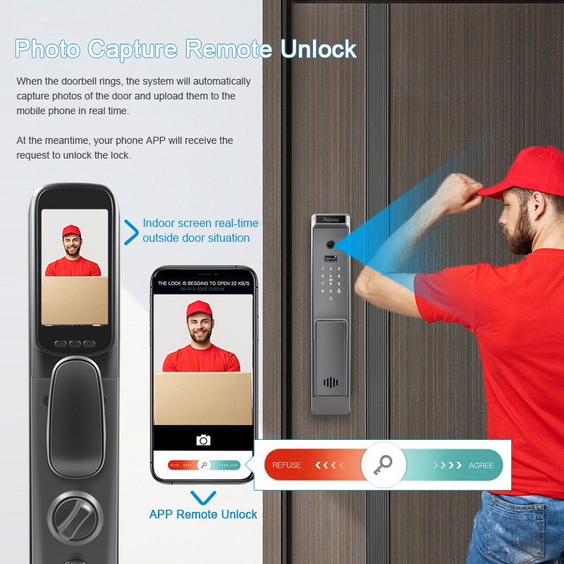 Camakt Tuya WiFi Security Automatic Smart 3D Face Recognition Biometric Fingerprint Lock Video Camera Lock