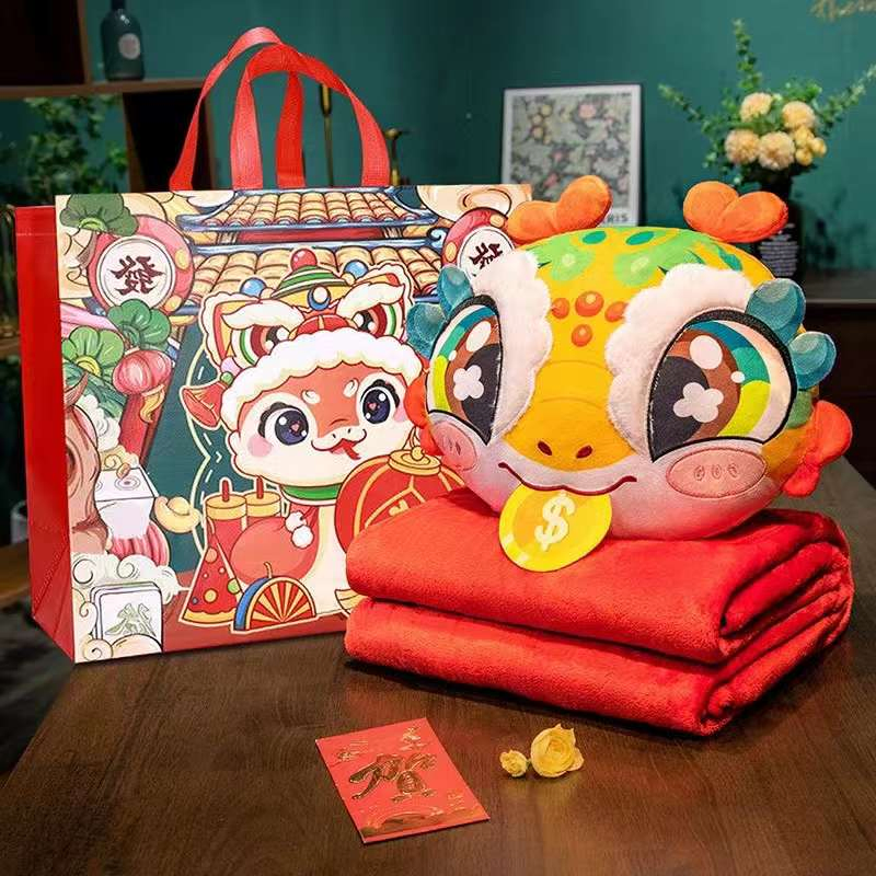 Short Plush Material Zodiac Snake Throw Pillow with Blanket