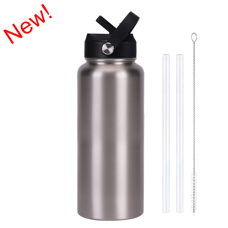 New 1L Large Capacity Double Stainless Steel Sports Water Bottle Mug Portable Handle American Large Mouth Design Vacuum Flask