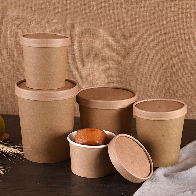 Бумажный контейнер для еды Kraft Paper с крышкой