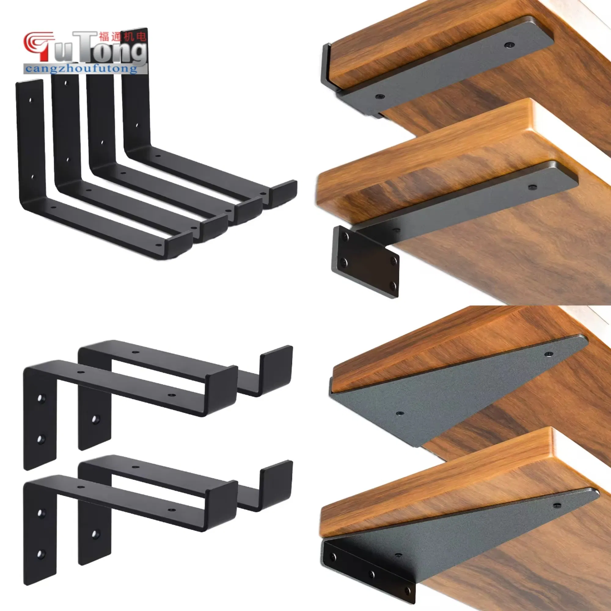 11.25" Black Floating Metal J Bracket Lip Support Shelf Powder Coated DIY