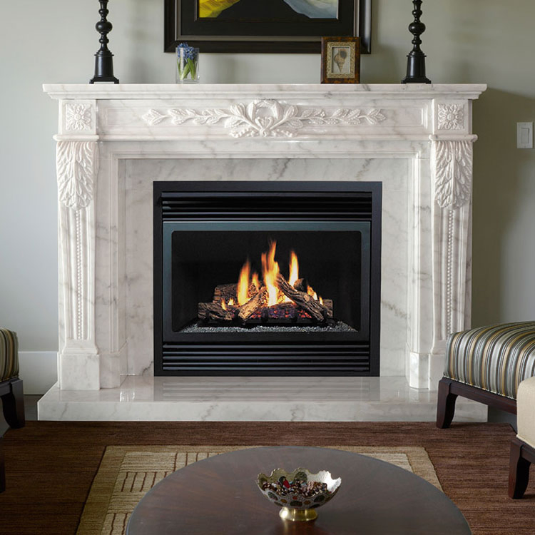 Life Size Indoor White Marble Stone Fireplace Mantel