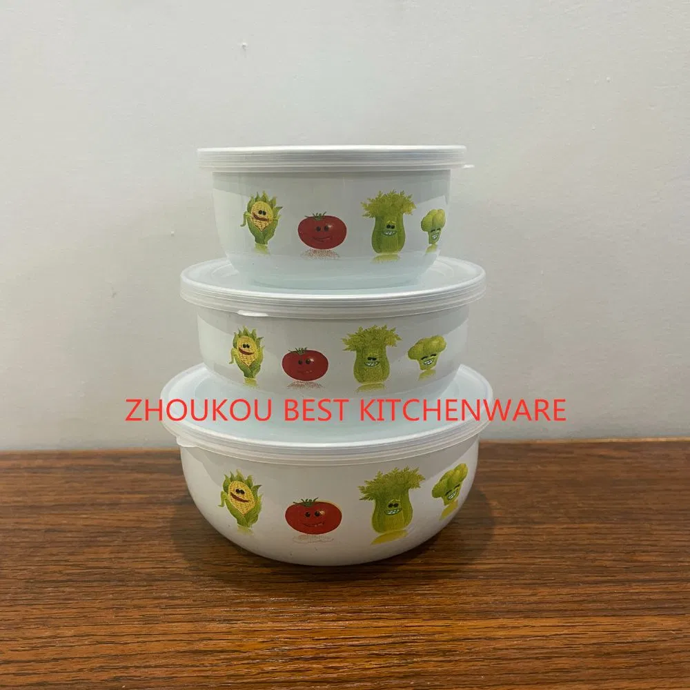 3 PCS High Quality Enamel Storage Bowl with Plastic Lid