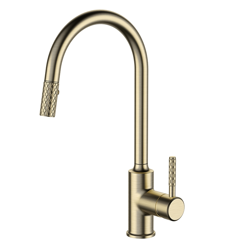 Chinese Factory Copper Single Handle Brushed Golden Kitchen Faucet Tap