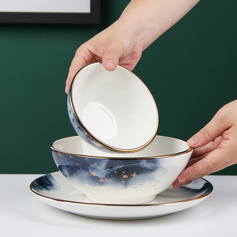 New Design Restaurant Blue Dinner Plate Bowl Ceramic Dinner Set