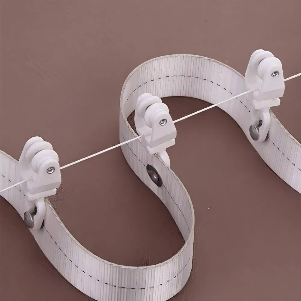 Minimalist Home Window Sills with Wave Shaped Folding Curtains and Square Tracks