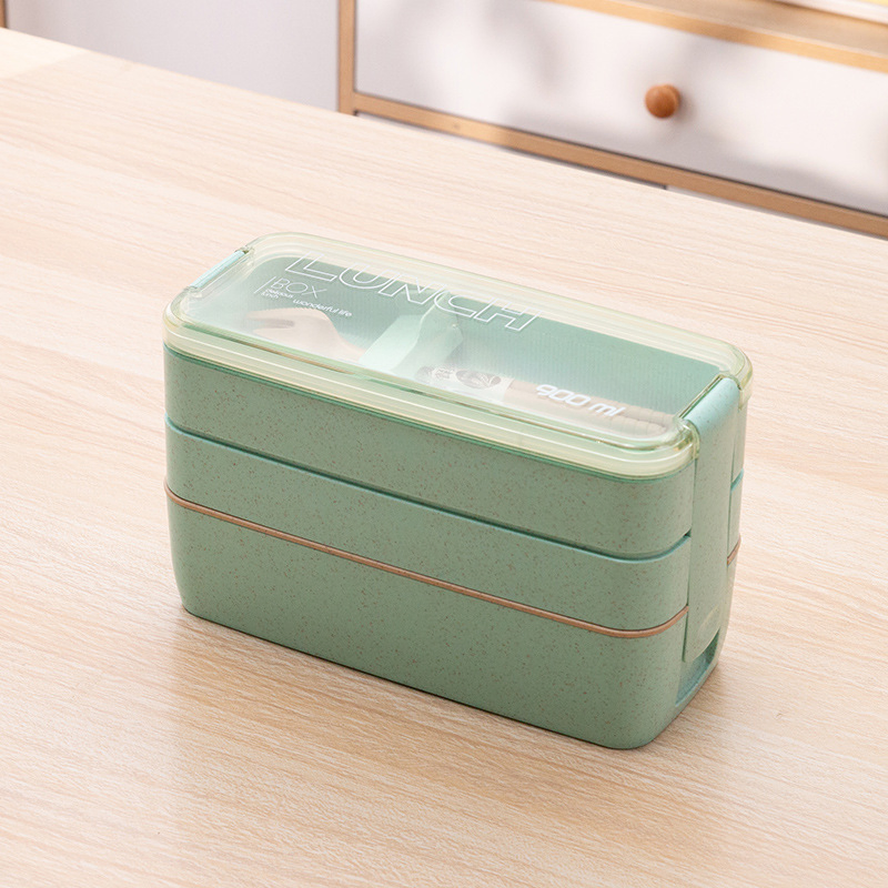 Wheat Straw Student Lunch Box Japanese Style Bento Box with Three Layers