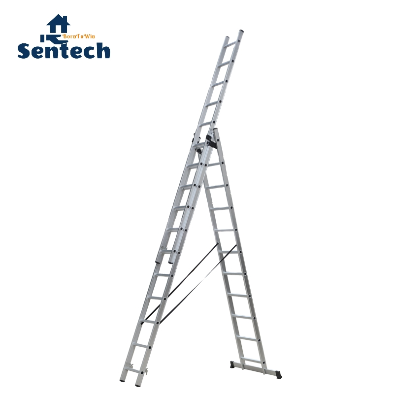3X11 Steps Construction Aluminum Extension Ladder for Industrial Purpose En131 with 150kg Loading