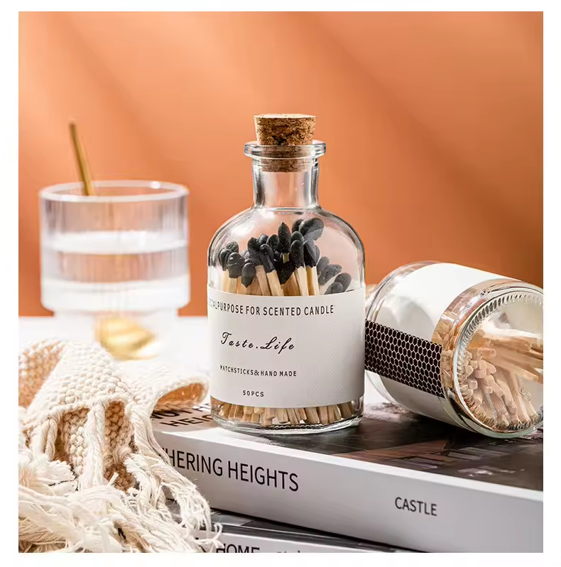 Custom Long Matches in Elegant Pink and Blue Glass Bottle