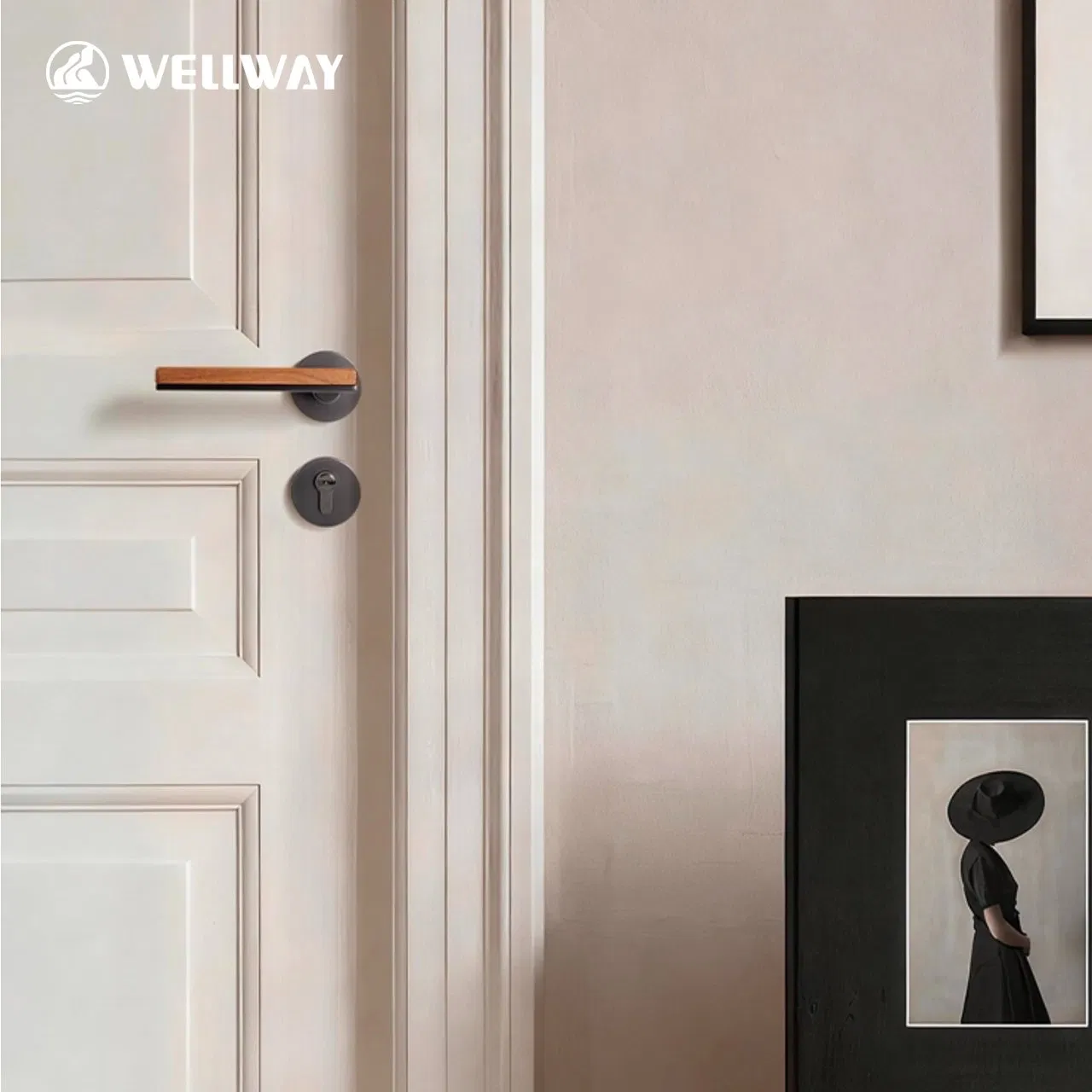 Black Brushed Zinc Alloy Square Lever Handle with Walnut Wood Insert and Round Rosette for Interior Door Wenzhou Factory China Factory OEM Premium - 1065r65