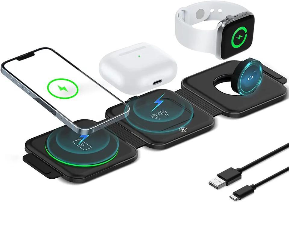 Most Popular Products 3in1 Wireless Charger for iPhone Device, Foldable and Portable with Magnetic Power Strip