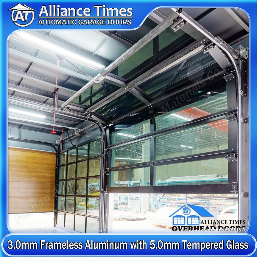 Modern Flush Aluminum Frameless Tempered Glass Panels Sectional Garage Doors