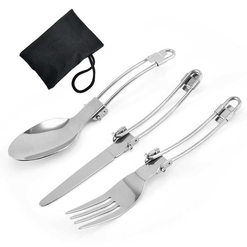 Folding Steel Wire Three Piece Set Camping Outdoor Stainless Steel Cutlery