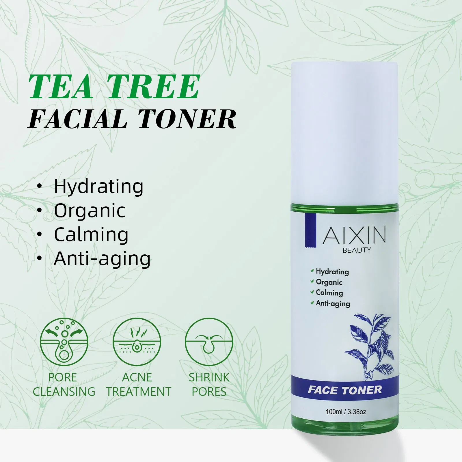 Beauty Cosmetics Skin Care Lightening and Shrink Pores Tea Tree Anti-Acne Face Toner