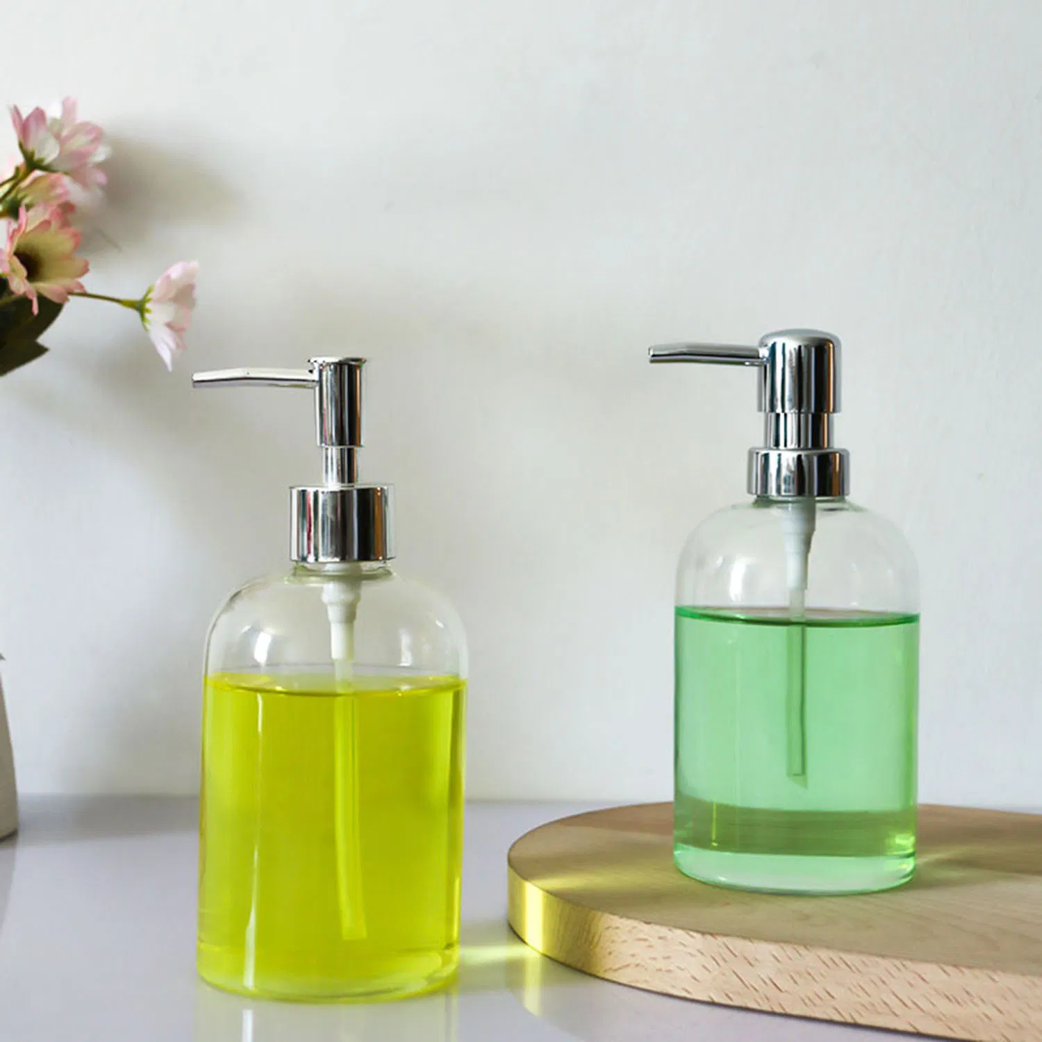 350ml/450ml Bath Soap Dispenser Glass Soap Dispenser with Pump Bathroom Hand Soap Dispenser Dish Soap Dispenser Kitchen, Clear Soap Dispenser