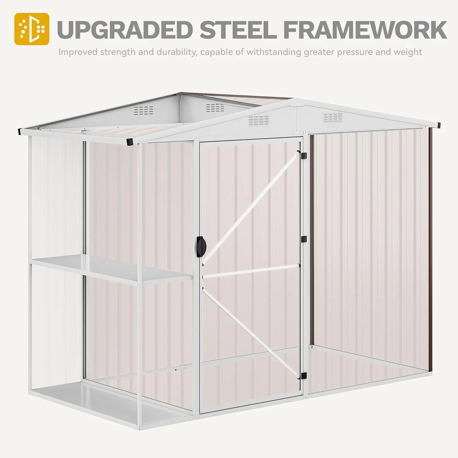 Outdoor Storage Shed 8X4FT with Rack, with Storage Shelves