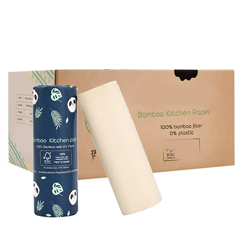 Pure Bamboo White Kitchen Roll Recycled Material Kitchen Towel Roll