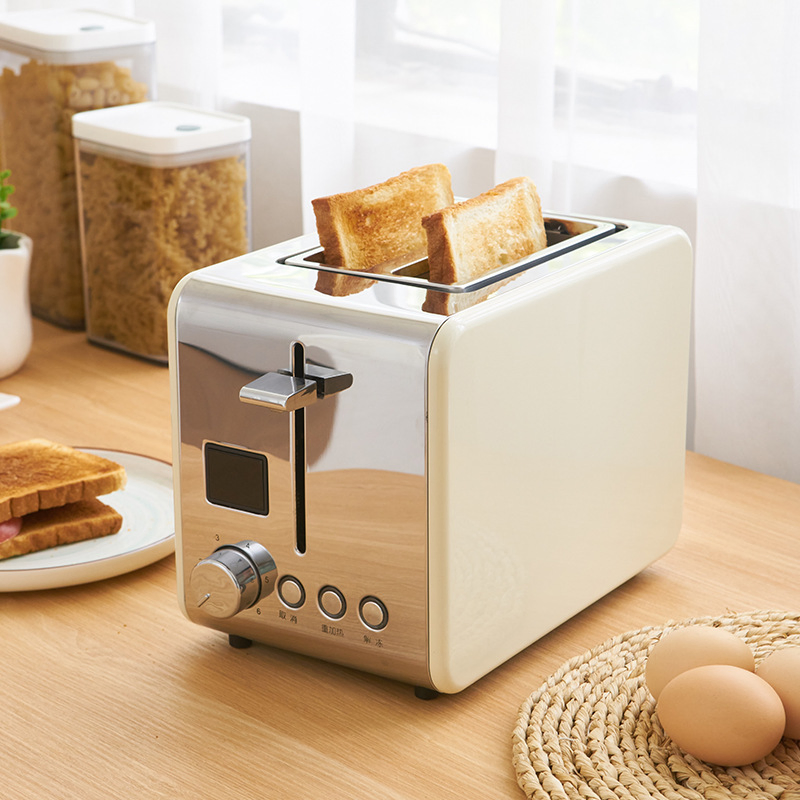 European-Style Stainless Steel Small 2 Slice Home Breakfast Machine with Display Screen Toaster